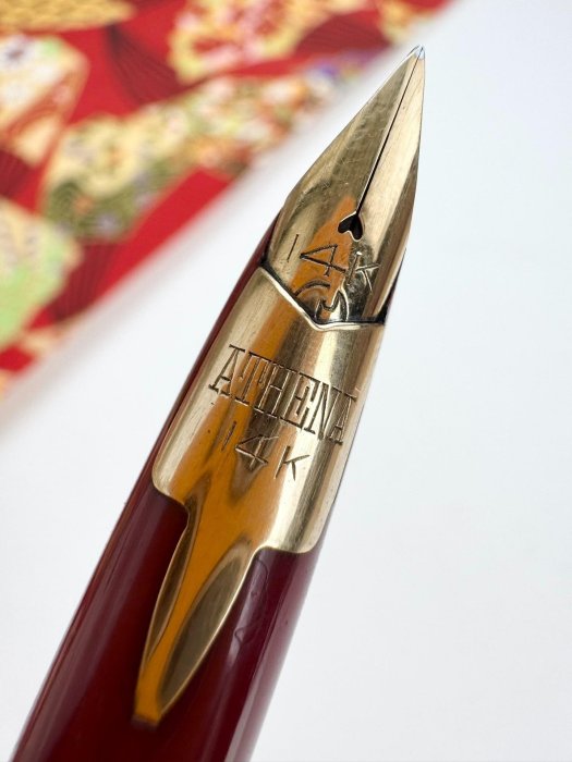 万年筆 MARUZEN'S ATHENA 14K ヴィンテージ 丸善雅典娜Maruzen Athena古董鋼筆，紅色，14k，筆握前面金片是和筆尖