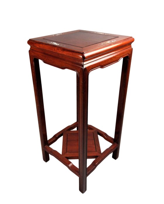日本老家具/唐木花梨細工鑲貝二重板高腳花台/茶棚/展示棚/茶台/飾台