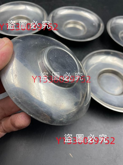 日本拍回，純錫，錫茶托杯托杯墊錫器，五客。 非普通無款錫托純錫，錫