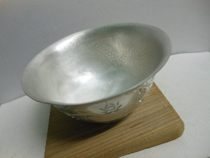 純銀碗老銀碗純銀杯-早期真正手工厚實沉穩打造-龍鳳雕花烙印-E40