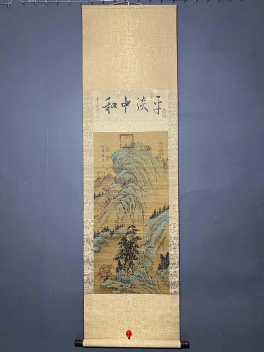 嚴選唐寅山水畫四尺中堂手繪，宣紙精工細作14630hj 實景拍攝裝裱作品