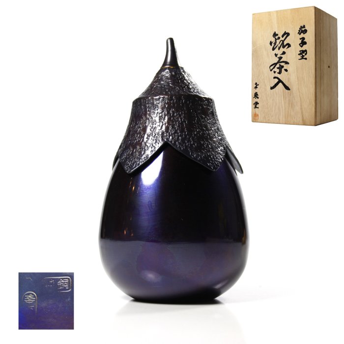 茶道具　幸来堂造　純銅製　茄子形　茶入　共箱　M　R7790 Amazon.co.jp: 純銅製 茶入 柿 幸来堂 茶道具 共箱 新潟 燕市