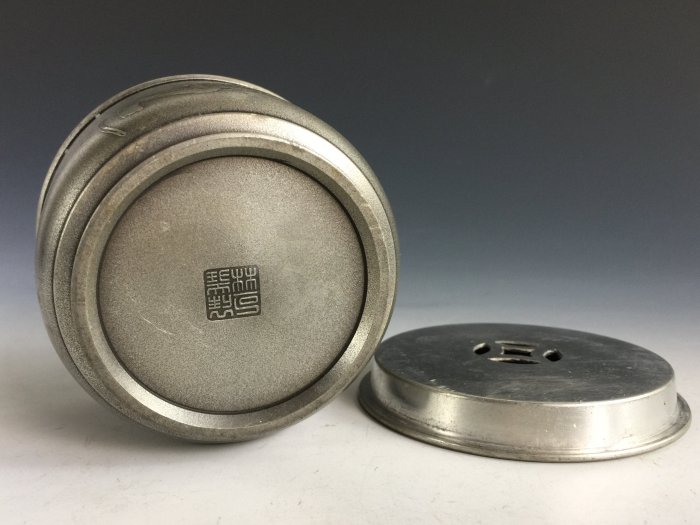 【西】B161 煎茶道具 錫製 建水 锡制水钵建水茶道具纯锡茶洗雕刻锡精品北阳堂出品锡器日本原装