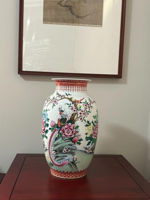 日本景德鎮鳳凰牡丹花瓶，全品無瑕疵。純手繪膠趾釉五| Yahoo拍賣