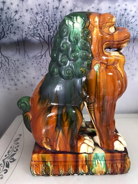 嚴選日本回流陶瓷唐三彩獅子，大尺寸品相優，獲獎推薦器型霸氣色彩純正