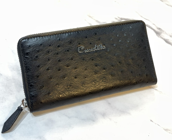 【寧寧小舖】台中35年老店 Crocodile 手工製作*僅有一個 100%小牛皮壓駝鳥皮紋長夾 6711