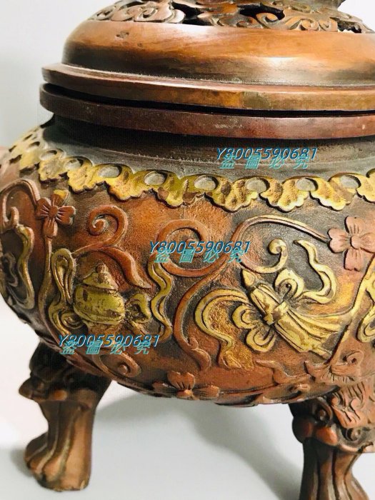 老銅鎏金吉祥獅子香爐尺寸：高:25寬：22cm重量：125Z326728 【景天閣