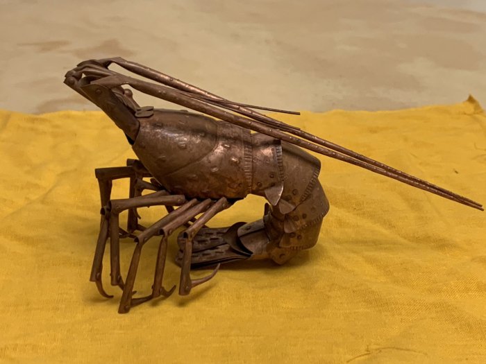 D1341 五十一代 明珍宗之 銅製 海老 自在 置物 飾物 共箱 1