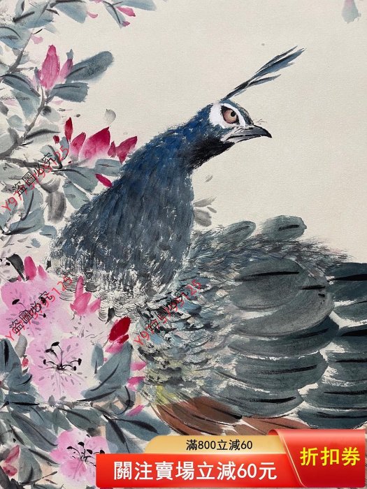 王雪濤孔雀圖紙本立軸畫芯尺寸：137*47cm（10592）55173古玩收藏擺件