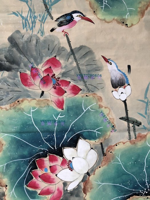 Z1【張大千】荷花鳥，四尺豎幅純手繪作品尺寸約137*67厘米未裝裱