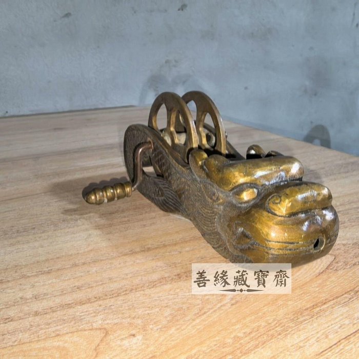 老式銅墨斗十二生肖龍頭造型純銅材質手搖式設計木工畫線工具收藏擺件