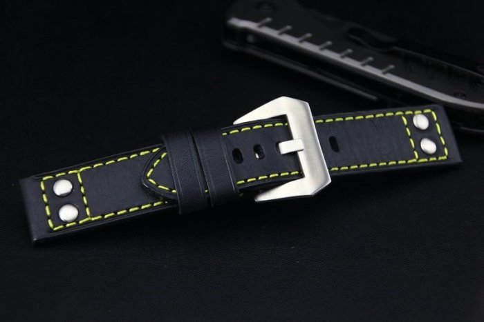 Hamilton 的新衣,banda軍錶飛行風格鉚釘 20mm 直身黑色真皮錶帶 seiko omeg