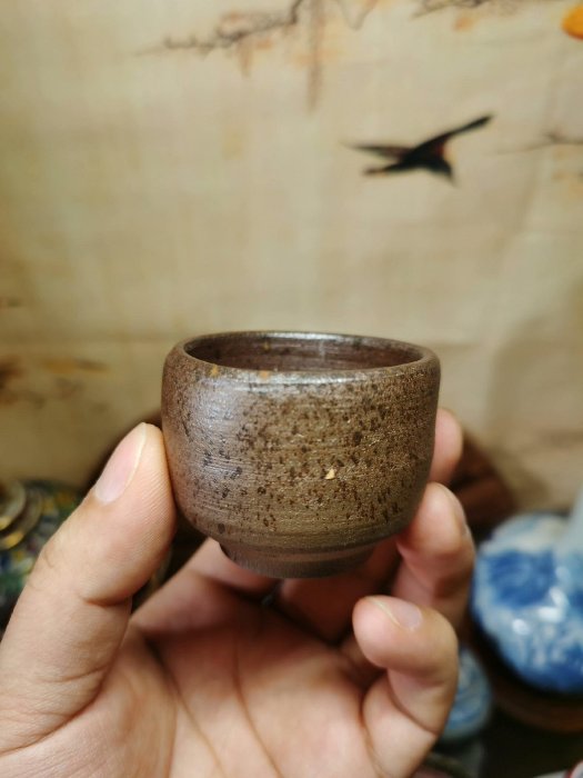 備前燒一口杯青備前木村一陽作非窯口帶原盒全新未使用底部有一處自然窯