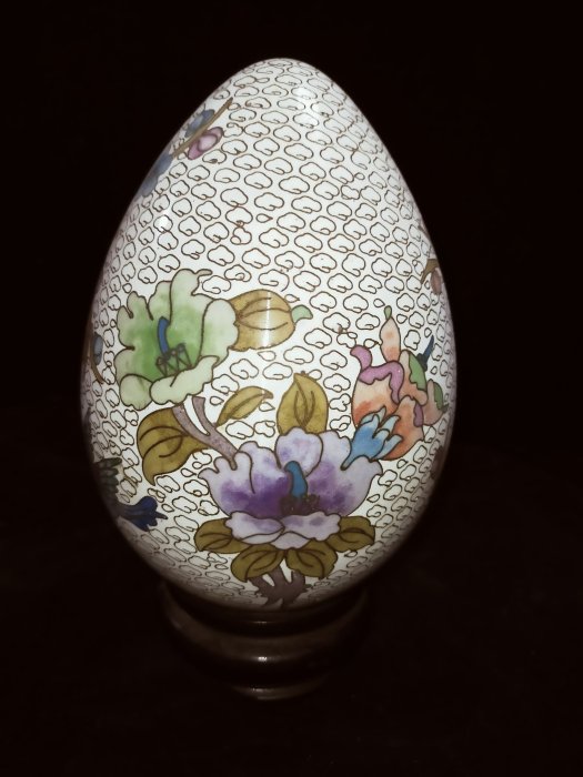 E0203_1 景泰藍蛋景泰藍銅胎掐絲琺瑯蛋(大) 長14cm寬14cm高20cm 白底金