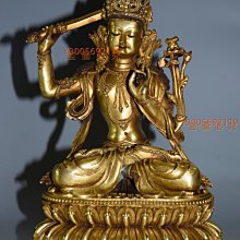 西藏銅鎏金文殊菩薩造像藏傳老佛像古董收藏古玩原封底【古物珍館】二手