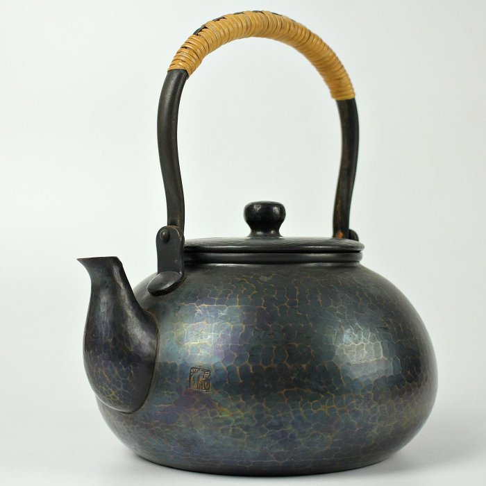桑園の】高級珍品~ 日本玉川堂人間國寶紫金銅490g 錘起銅器提樑壺極品