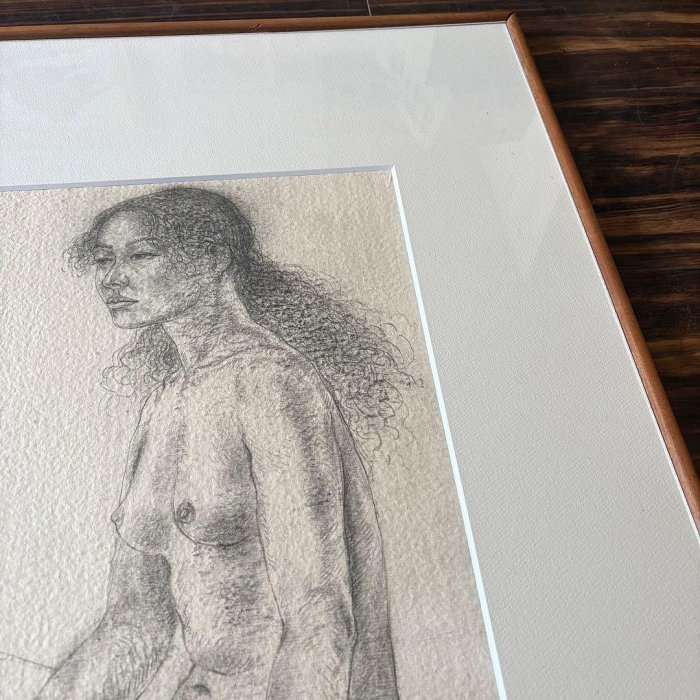 久野和洋「腰かける」デッサン 額装 裸婦 鉛筆画 E 久野和洋「坐著」素描額裝裸婦鉛筆畫E | Yahoo拍賣