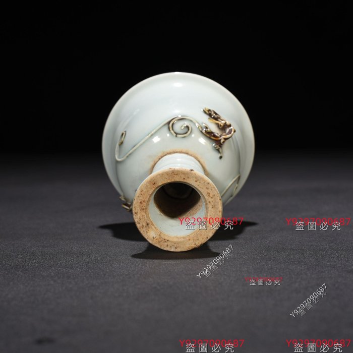 元釉里紅貼塑螭龍足杯高足杯10*8.5厘米舊藏古董古玩【財神到】-3333