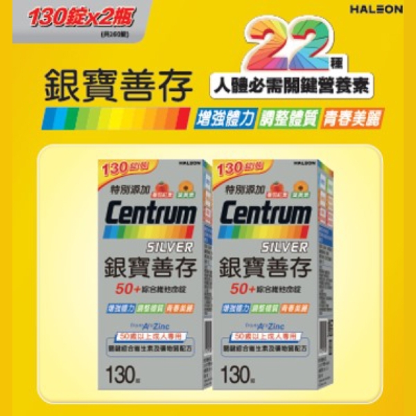 【超值禮盒】銀寶善存50+綜合維他命 (130錠2罐超值組)【杏一】