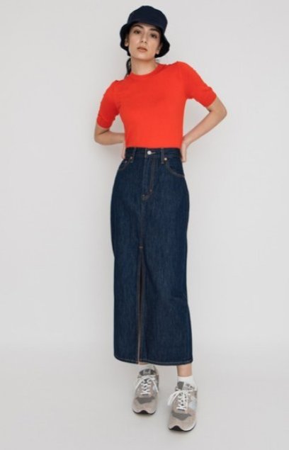 小阿姨shop Levis 女款 中腰開岔牛仔長裙