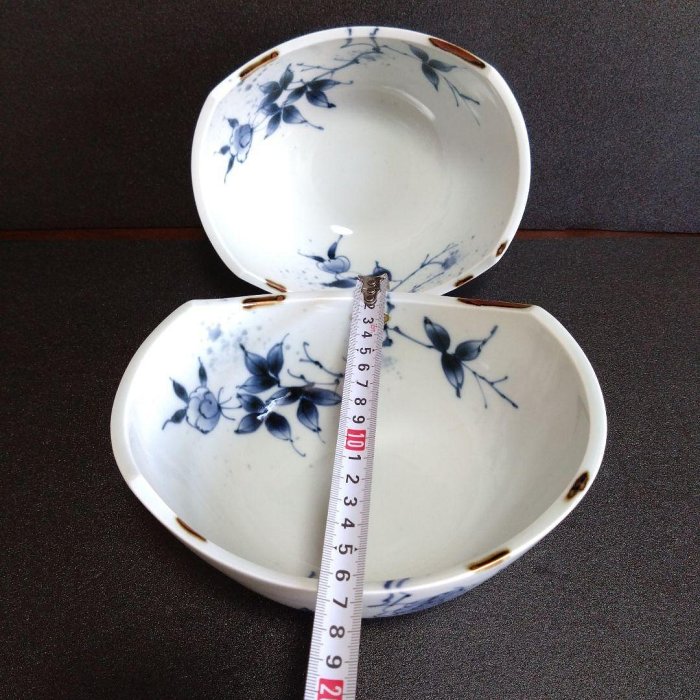新品 有田焼 福泉窯 染付草花紋 耳付変形鉢2個　お祝い 新品有闐燒福泉窯染付草花紋耳付變形碗2個祝賀用| Yahoo拍賣