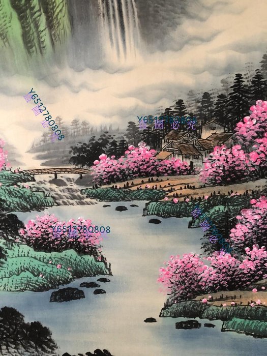 帶對聯28【宋文治】山水，四尺純手繪作品中堂裱好尺寸202*78cm右畫芯