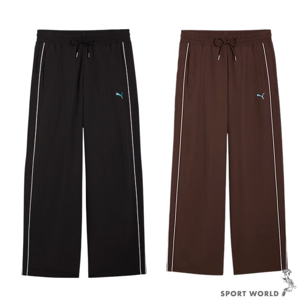 Puma 長褲 女裝 寬鬆 防風 歐規 黑/棕【運動世界】63455901/63455913