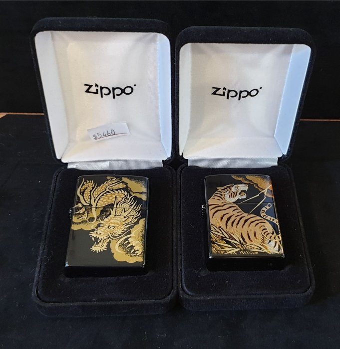 ONE*$1~日系*ZIPPO*本金蒔繪*浮世繪《雷虎》漆器/真金漆/金箔/金槽