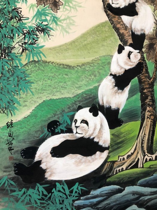FE04【劉繼卣】熊貓，六尺對聯中堂純手繪，裝裱尺寸：231*115cm，畫芯