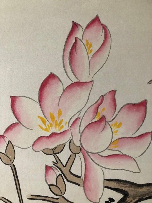 PA35【王雪濤】花鳥，四尺扇面精裱純手繪中堂畫，裝裱尺寸：232*89cm