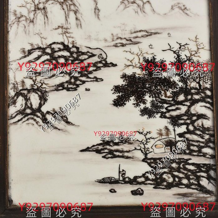民國珠山八友汪野亭墨彩山水瓷板53*30厘米舊藏古董古玩【財神到】-664