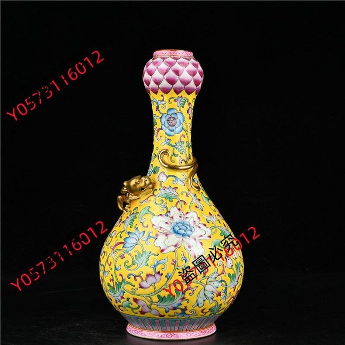 清乾隆御制本金琺瑯彩纏枝蓮紋盤龍蒜頭瓶古董古玩古瓷器文玩藝術規格24
