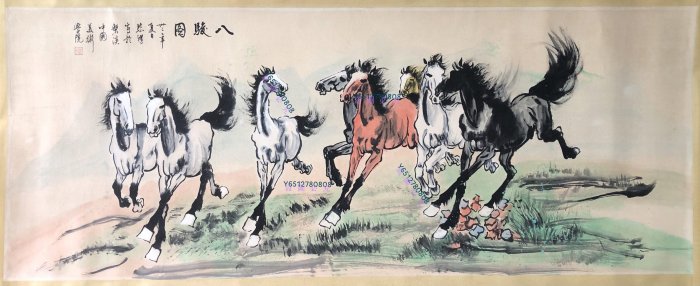 43【徐悲鴻】八駿圖，橫幅六尺手繪作品，尺寸230*86cm左右，畫芯尺寸68