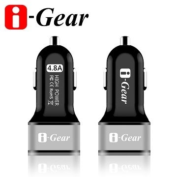 I-Gear 艾吉爾 4.8A大電流 黑 雙USB車用充電器 黑色