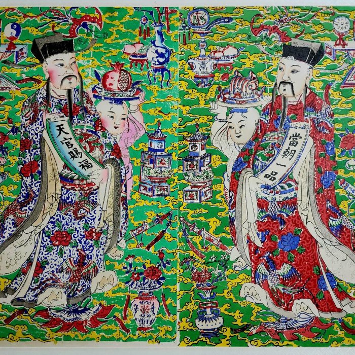 コレクター保管　美品擬蘇州桃花塢天津楊柳青山東濰坊中國年畫門複製畫三枚セット 3685232e-55db-49b6-b668-