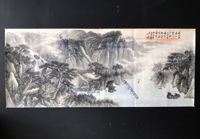 Z311【潘天壽】山水，八尺橫幅純手繪作品尺寸約2*100厘米未裝裱，帶