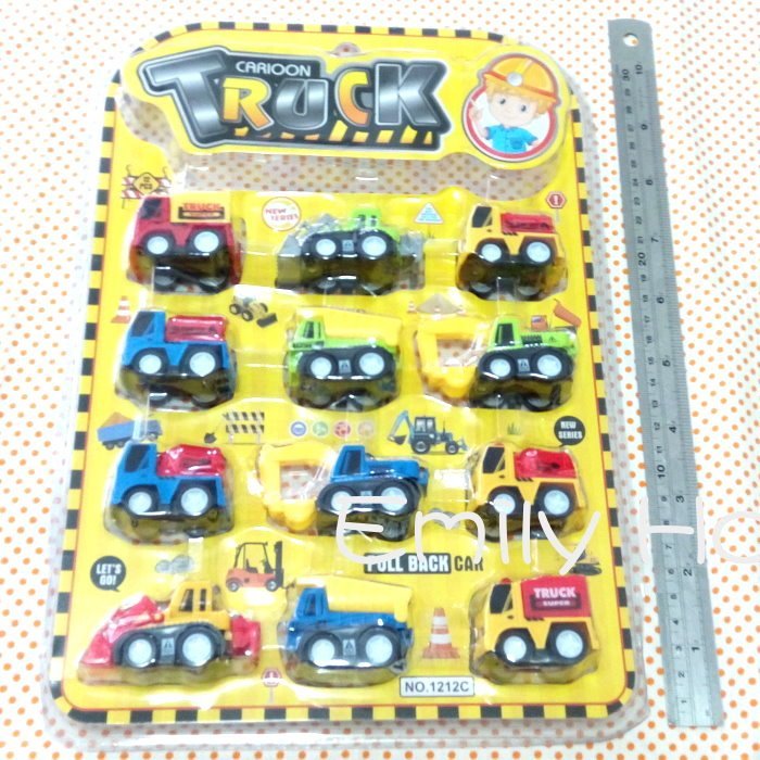 【愛蜜莉玩具】益智12入卡車回力車/工程車迴力車/仿真卡車TUCK/塑料小車/男孩玩具/小汽車PULL BACK CAR