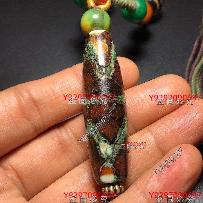 青稞供火供老瑪瑙雙虎牙天珠項鏈手持爆老完美尺寸: 13*47mm雙虎牙天珠