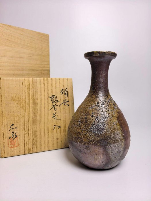 鶴首花入 備前 花入 備前焼 - | 花瓶 鶴首の通販 備前鶴首花入 共箱