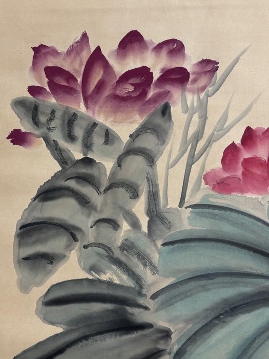 代號ZB28《吳昌碩荷花》好畫工帶雜志四尺手繪發：22畫心材質：宣紙裱好