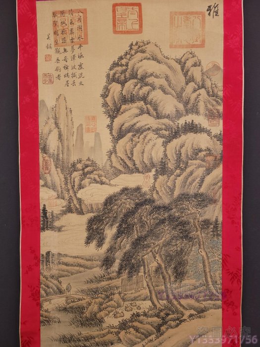 A 元代吳鎮絹本山水立軸畫心尺寸43.7x84厘米【古藝堂】 | Yahoo拍賣