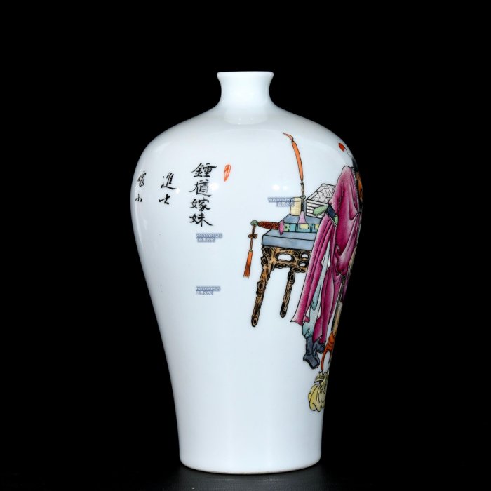 清雍正粉彩鍾馗嫁妹人物故事紋梅瓶；22x14；879009879ggd 五彩青花琺瑯