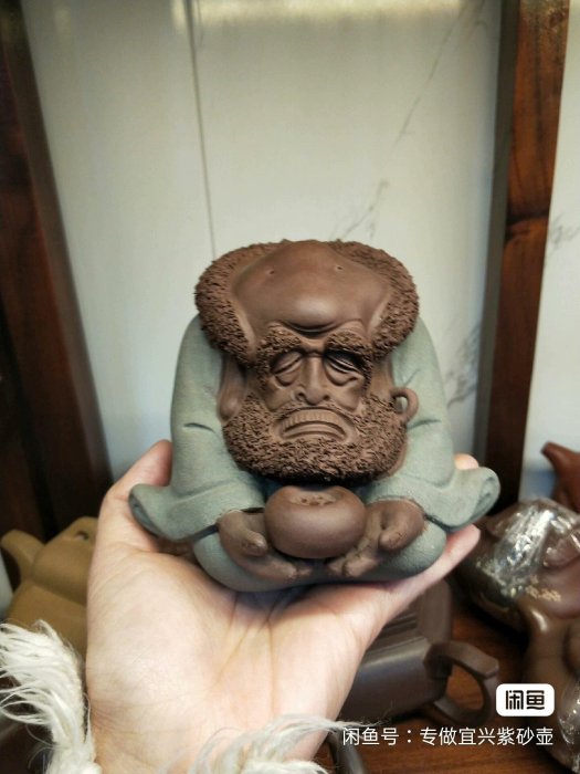 嚴選紫砂大達摩茶寵，可插線香大號香插擺件，高寬9.5cm重430克，宜興