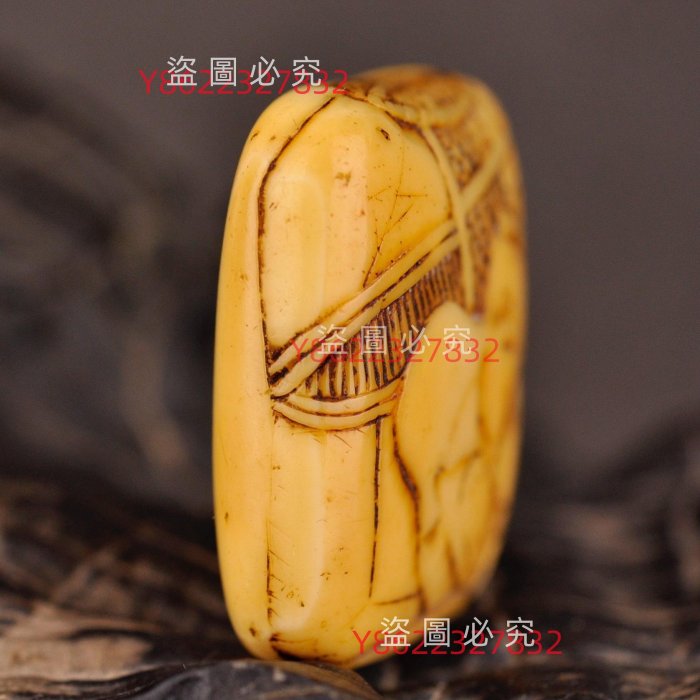 雕日本根付名家江戶時代根付，漿渾厚，磨損自然，極為油潤！品無瑕疵