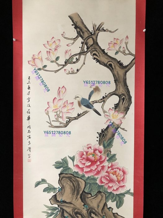 PA35【王雪濤】花鳥，四尺扇面精裱純手繪中堂畫，裝裱尺寸232*89cm左右