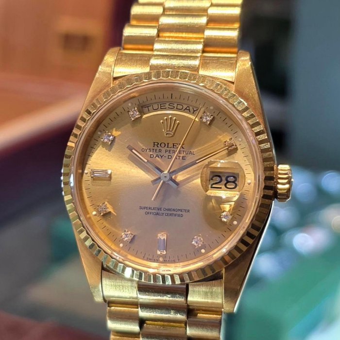 【個人藏錶】 ROLEX 勞力士 18238 蠔式 18K黃金材質 十鑽黃面 日期 星期顯示 3155自動上鍊機芯 36mm 18038 1803