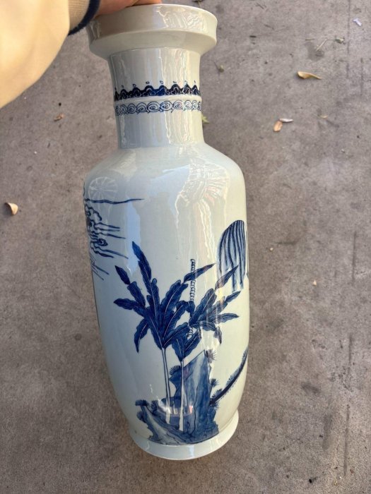 嚴選民國時期三國人物故事青花棒槌賞瓶古董珍藏品三國故事花瓶三國故事
