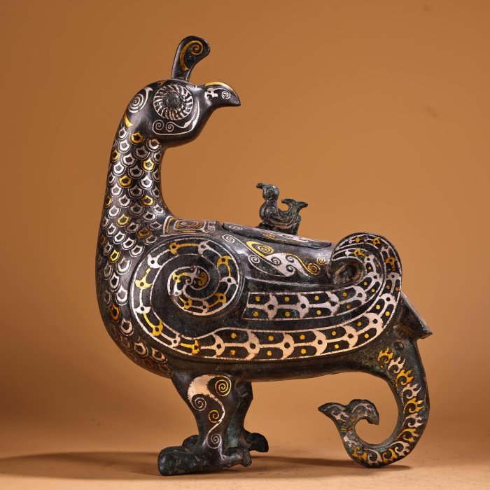 錯金銀青銅器鳥尊工藝精湛款式精美重1880克高28厘米寬22厘米006377 舊