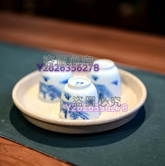 清代青花工夫茶若深杯手繪滕王閣山水圖若深珍藏錦堂發記款大美茶席品茗