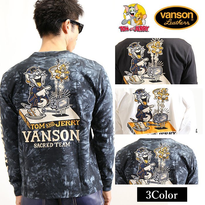 (硬骨頭)日本 美國 VANSON×Tom and Jerry 長袖T 硬派 哈雷 武裝戰線(黑色.札染.白色)